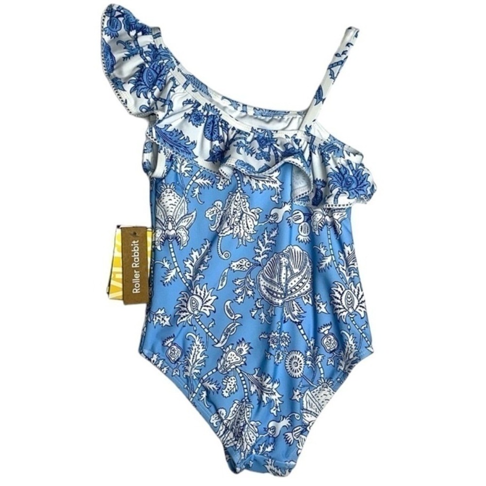 Roller Rabbit Little Girls Blue Ruffled‎ One-Piece Swimsuit NWT